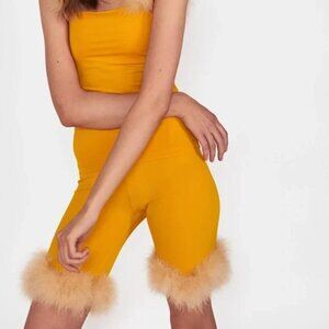 Sleeper The Weekend Chic Orange Feather Pajama Shorts & Top Set -NWT